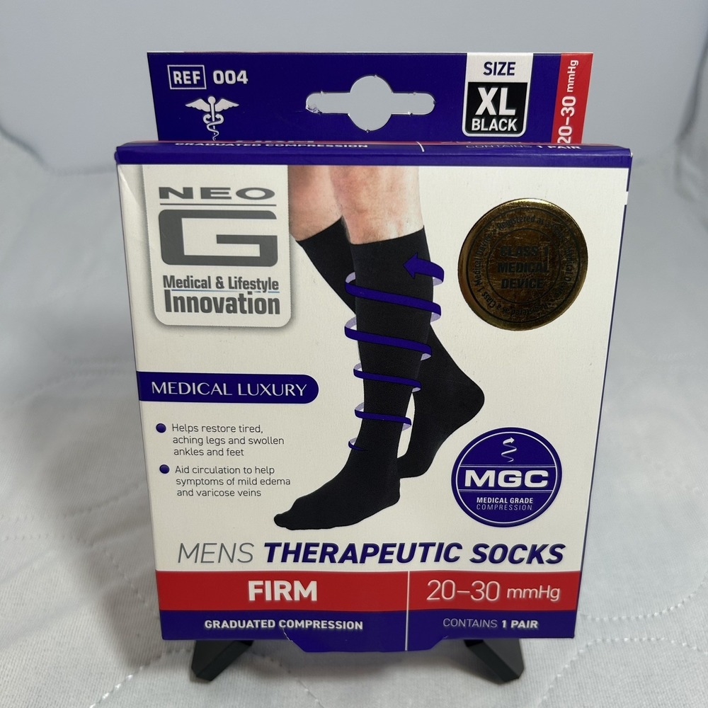 NEO G MEDICAL LUXURY MENS THERAPEUTIC COMPRESSION SOCKS BLACK XL 20-30 MMHG NEW